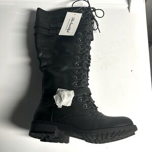 Black knee high tie up boots